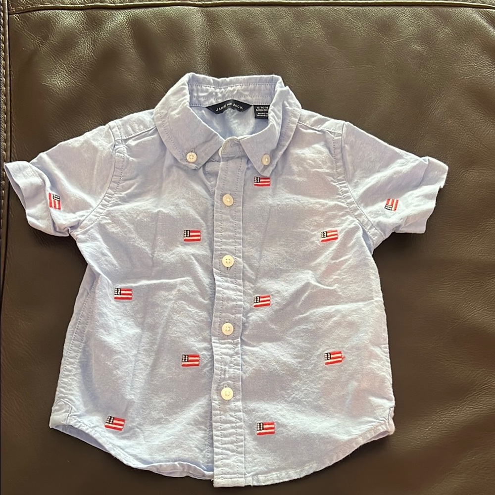 Janie and Jack Light Blue Button Down Shirt with Flag Accents